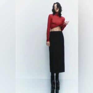 Zara mock neck sheer red top